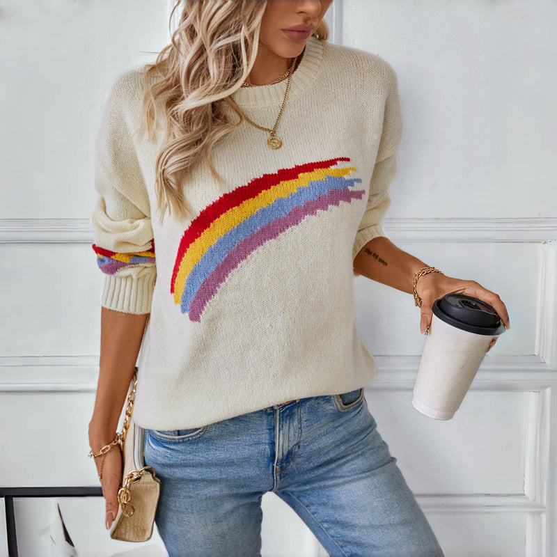 Pull En Tricot Arc-En-Ciel Décontracté