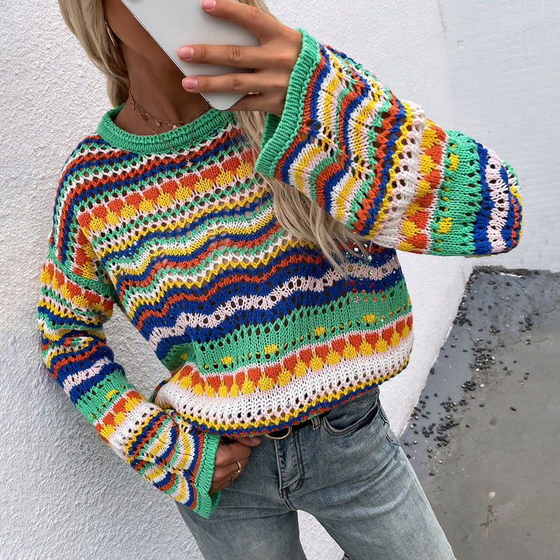 Pull En Tricot Rayé Colorées