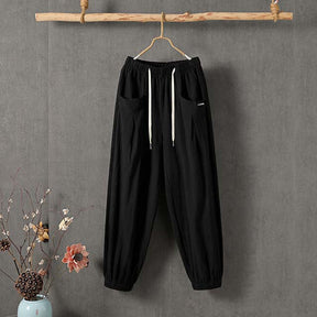 【Coton Et Lin】Pantalon Décontracté De Couleur Unie