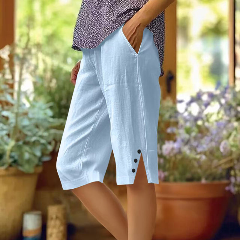 【Coton Et Lin】Pantalon Décontracté De Couleur Unie