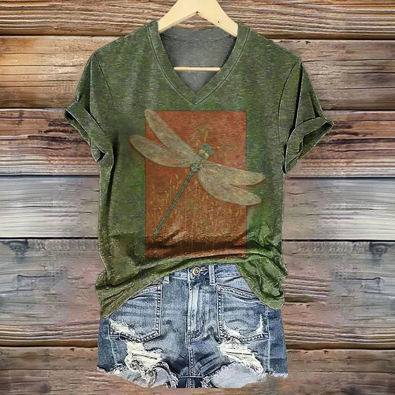 T-Shirt Vintage Imprimé Libellule