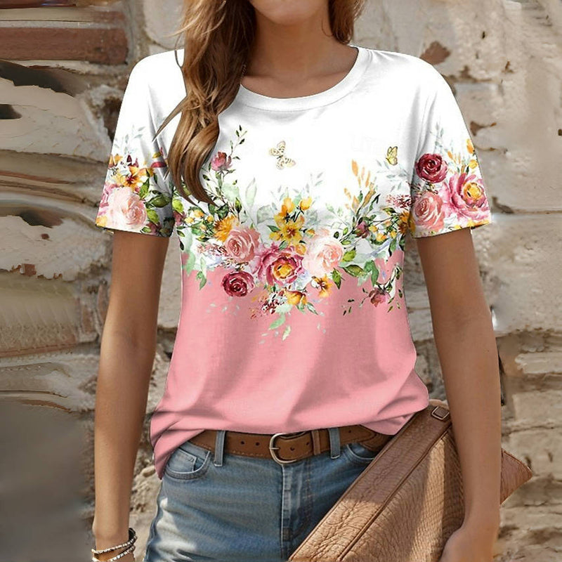 T-Shirt Décontracté À Imprimé Floral