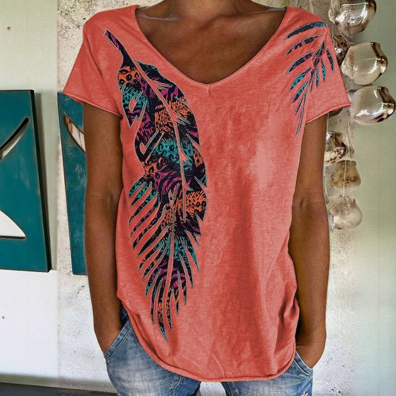 T-Shirt À Imprimé Feuilles Vintage