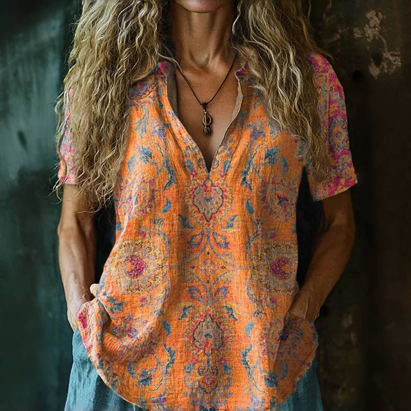 Blouse À Imprimé Ethnique Vintage