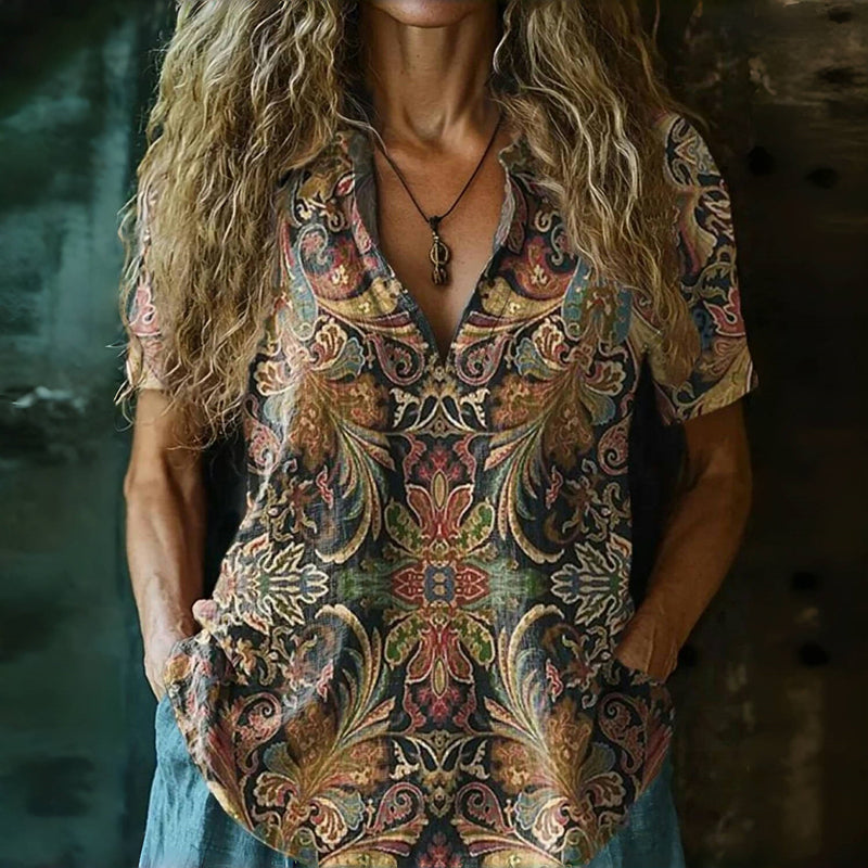 Blouse À Imprimé Ethnique Vintage