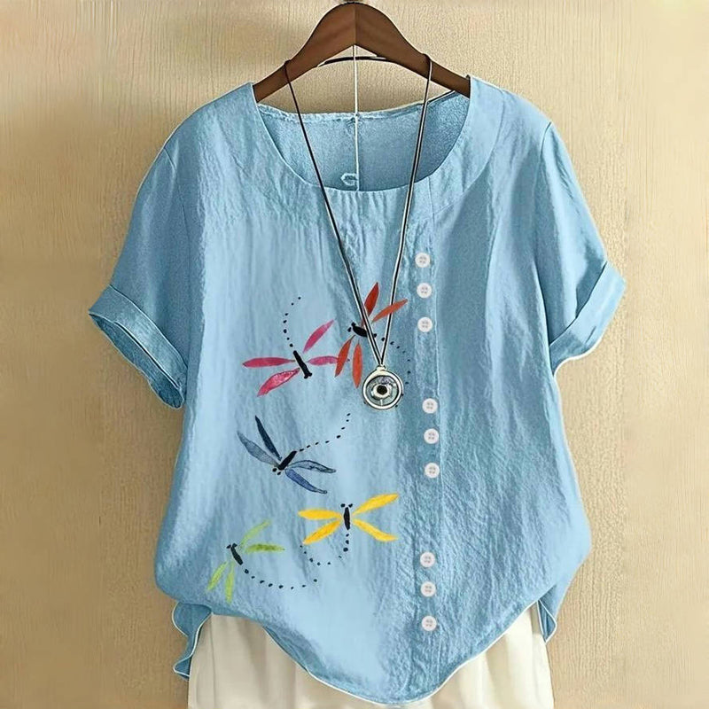 Blouse Décontractée À Imprimé Libellule