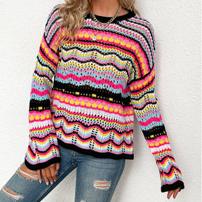 Pull En Tricot Rayé Colorées