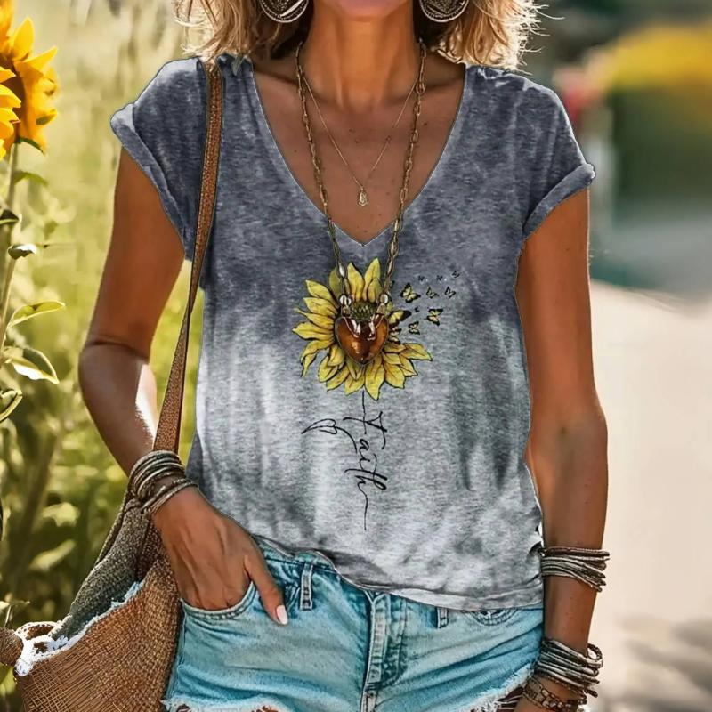 T-Shirt À Imprimé Floral Dégradé