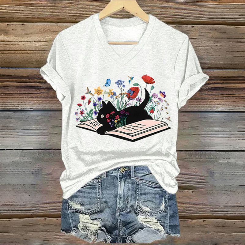 T-Shirt Décontracté À Imprimé Chat