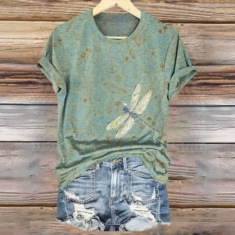 T-Shirt À Imprimé Libellule Vintage