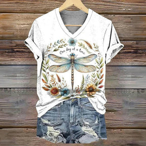 T-Shirt À Imprimé Libellule Vintage
