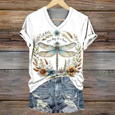 T-Shirt À Imprimé Libellule Vintage