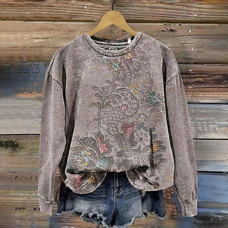 Sweat-Shirt Vintage À Imprimé Floral