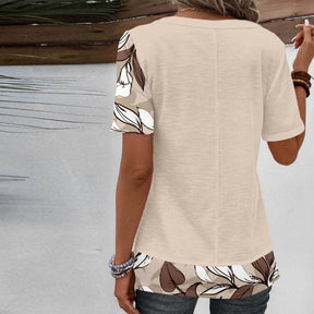 Blouse Patchwork À Imprimé Feuilles