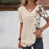 Blouse Patchwork À Imprimé Feuilles