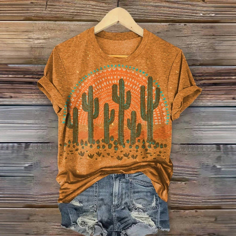 T-Shirt Décontracté À Imprimé Cactus