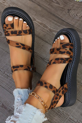 Fashion Leopard Print Clip-toe Casual Buckle Flat Roman Shoes