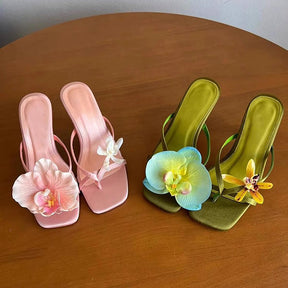 Fashion Asymmetric Flower Stiletto Sandals