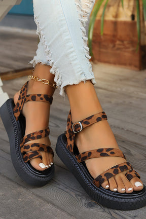 Fashion Leopard Print Clip-toe Casual Buckle Flat Roman Shoes