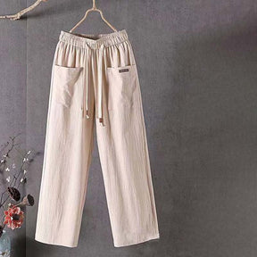 【Coton Et Lin】Pantalon Décontracté De Couleur Unie