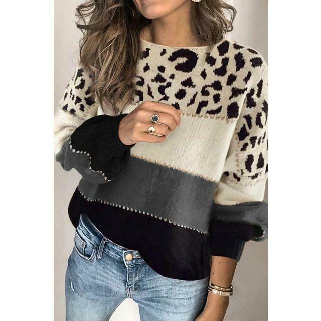Pull Patchwork Imprimé Léopard