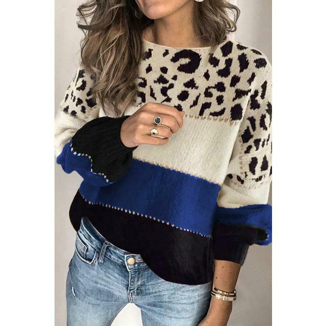 Pull Patchwork Imprimé Léopard