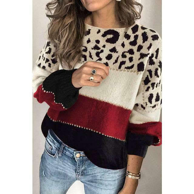 Pull Patchwork Imprimé Léopard
