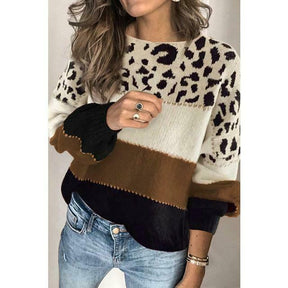 Pull Patchwork Imprimé Léopard