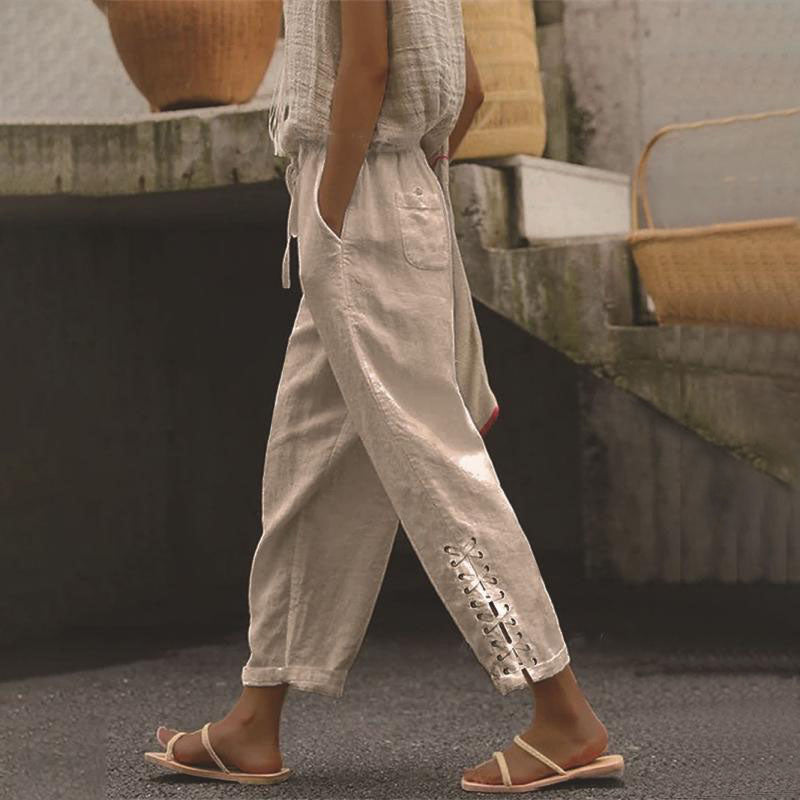 【Coton Et Lin】Pantalon Décontracté Confortable