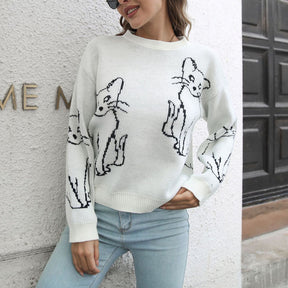 Pull En Tricot À Imprimé Chat