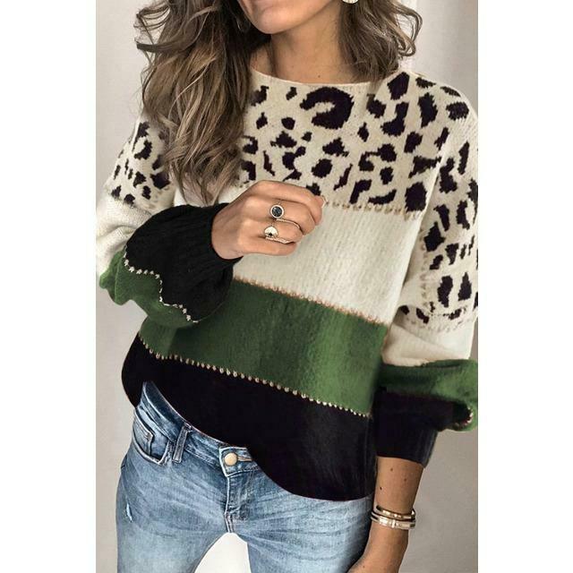 Pull Patchwork Imprimé Léopard