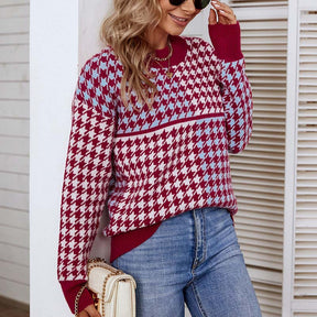 Pull Décontracté En Tricot Géométrique