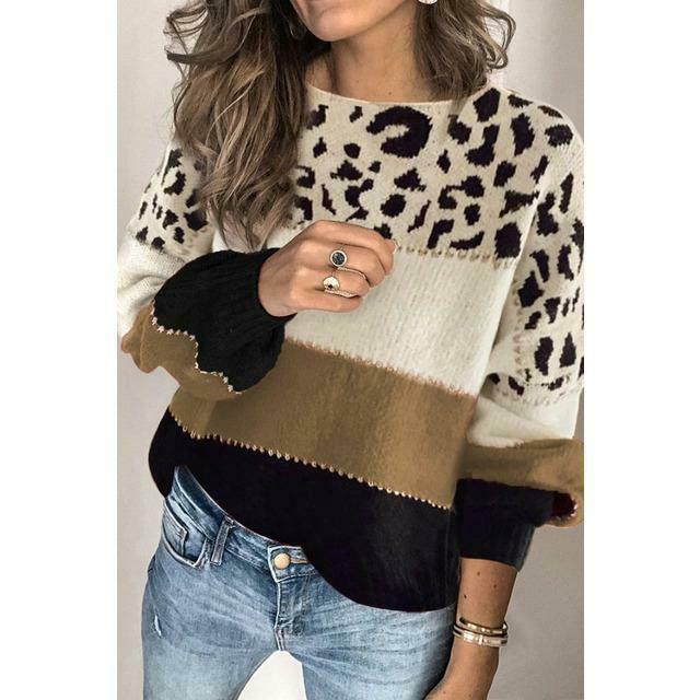 Pull Patchwork Imprimé Léopard