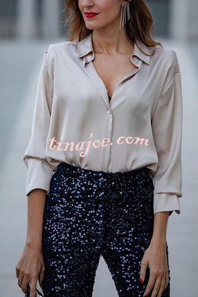 Living The Dream Satin Long Sleeve Button Relaxed Blouse