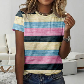 T-Shirt Rayé À Blocs De Couleurs