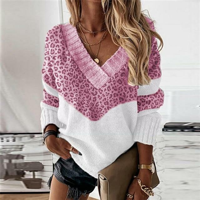 Pull Patchwork à Imprimé Léopard